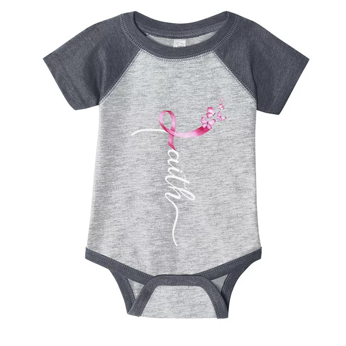 Faith Cross Breast Cancer Awareness Ribbon Christian Warrior Infant Baby Jersey Bodysuit