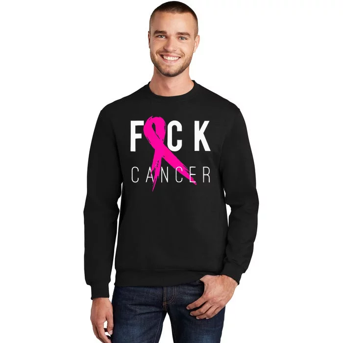 Fuck Cancer Breast Cancer Awareness Gift Retro Distressed Tall Sweatshirt