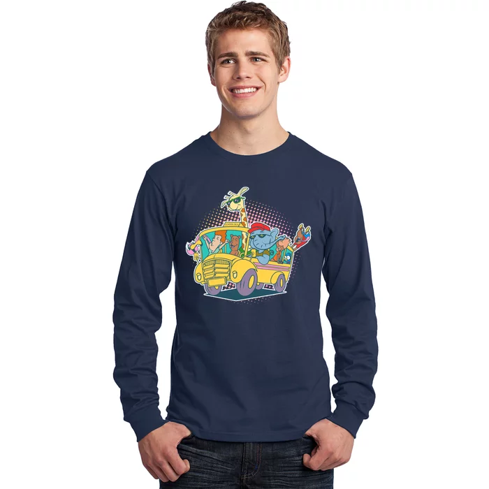 Funny Cool Back to School Animals School Bus Long Sleeve Shirt