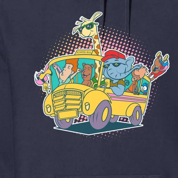 Funny Cool Back to School Animals School Bus Premium Hoodie