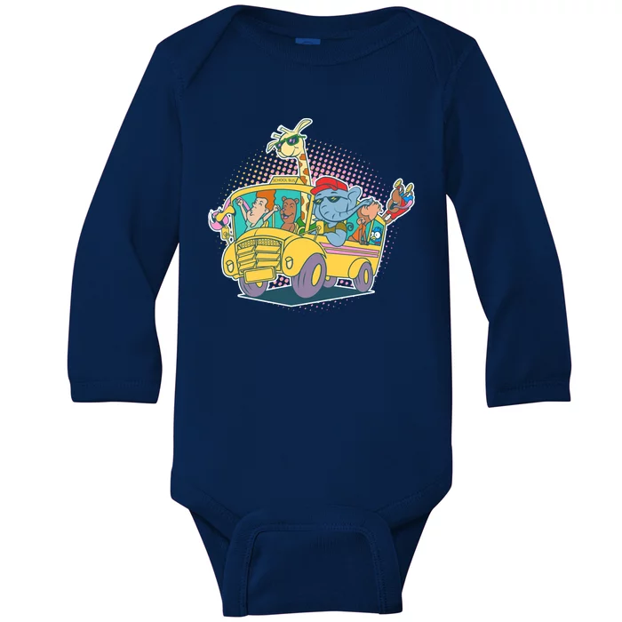 Funny Cool Back to School Animals School Bus Baby Long Sleeve Bodysuit