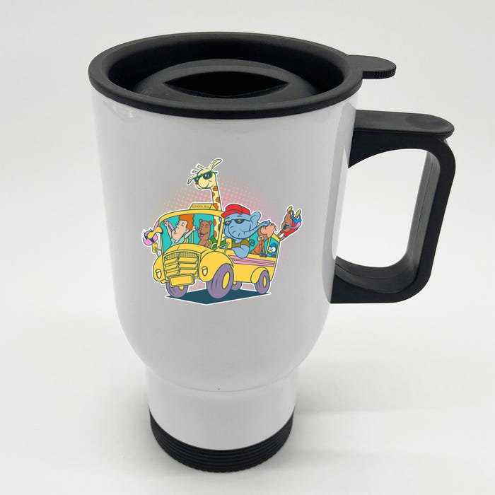 Funny Cool Back to School Animals School Bus Front & Back Stainless Steel Travel Mug