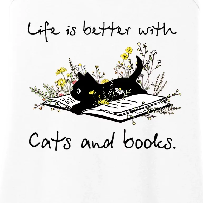 Funny Cat Book Life Is Better With Cats And Books Ladies Essential Tank