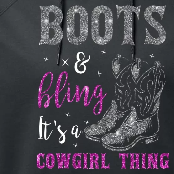 Funny Cowgirl Boots Bling Western Horse Lovers Cute Love Country Life Performance Fleece Hoodie