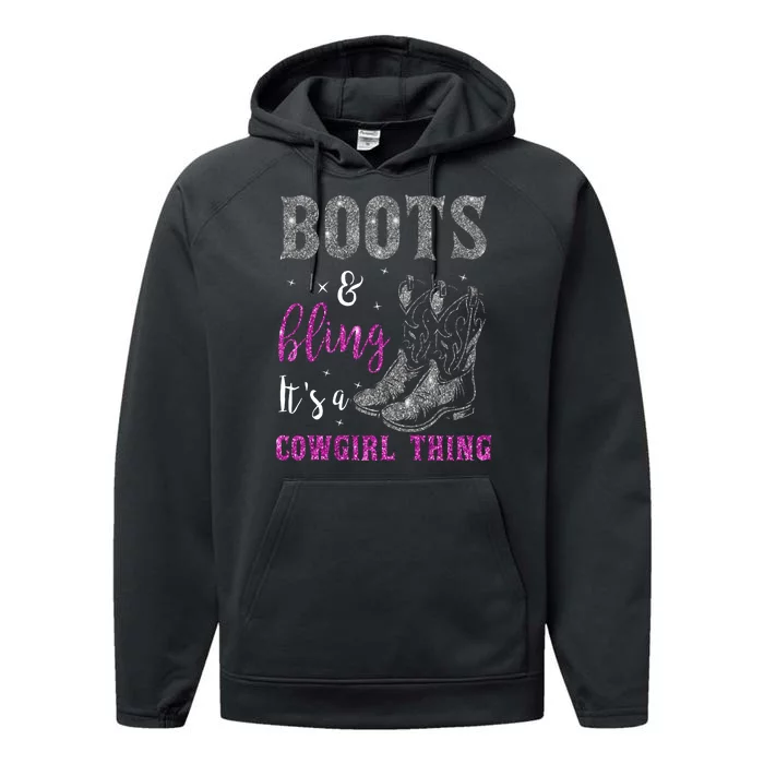 Funny Cowgirl Boots Bling Western Horse Lovers Cute Love Country Life Performance Fleece Hoodie