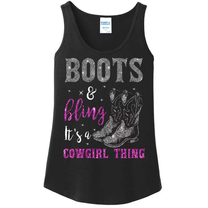 Funny Cowgirl Boots Bling Western Horse Lovers Cute Love Country Life Ladies Essential Tank