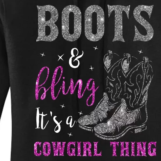 Funny Cowgirl Boots Bling Western Horse Lovers Cute Love Country Life Women's Pullover Hoodie