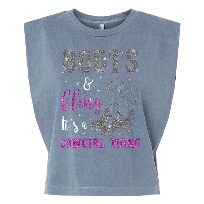 Funny Cowgirl Boots Bling Western Horse Lovers Cute Love Country Life Garment-Dyed Women's Muscle Tee