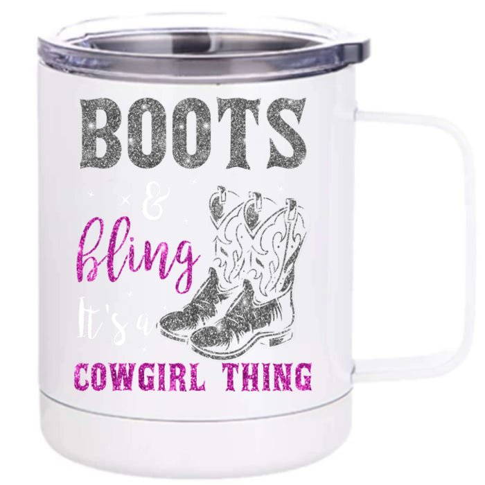 Funny Cowgirl Boots Bling Western Horse Lovers Cute Love Country Life Front & Back 12oz Stainless Steel Tumbler Cup