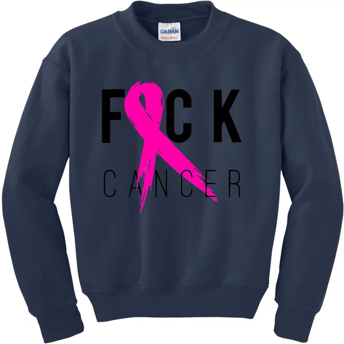 Fuck Cancer Breast Cancer Awareness Retro Distressed Kids Sweatshirt