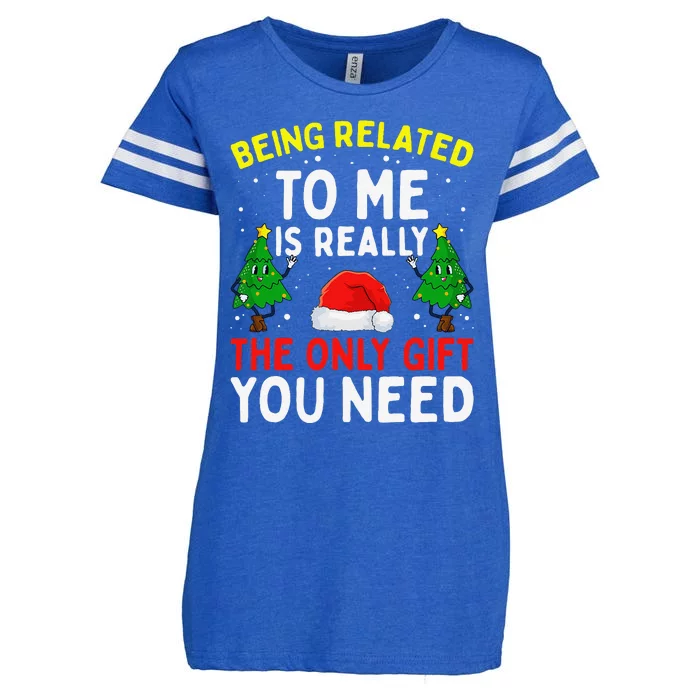 Funny Christmas Being Related To Me Family Joke Enza Ladies Jersey Football T-Shirt