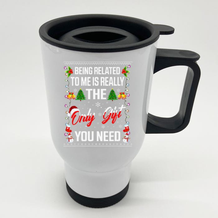 Funny Christmas Being Related To Me Family Matching Front & Back Stainless Steel Travel Mug