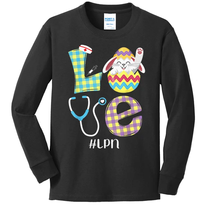 Funny Cute Bunny Love Licensed Practical Nurse Easter LPN Kids Long Sleeve Shirt