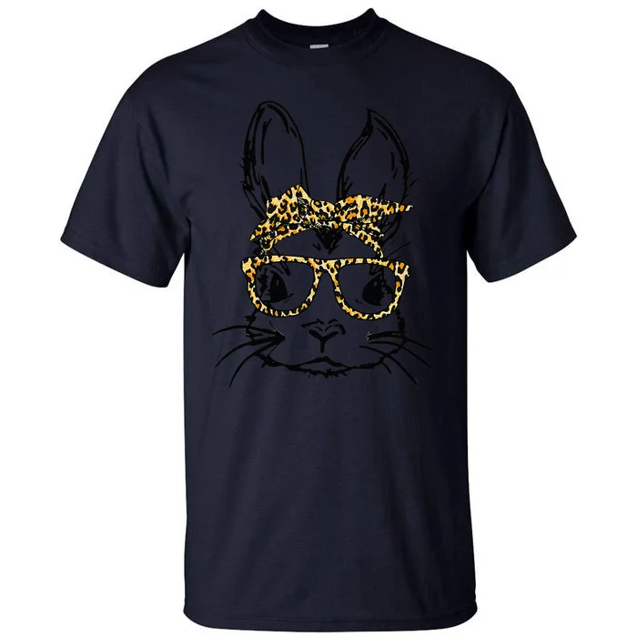 Funny Cute Bunny Wearing Glasses Leopard Easter Day Tall T-Shirt