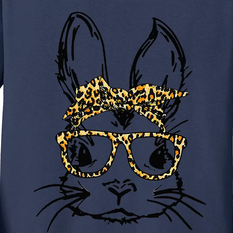 Funny Cute Bunny Wearing Glasses Leopard Easter Day Kids Long Sleeve Shirt