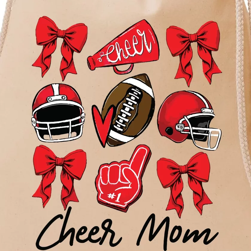 Football Coquette Bow Cheer Mom Red Drawstring Bag