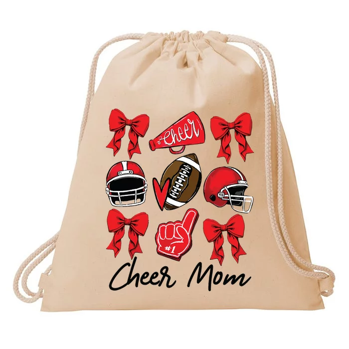 Football Coquette Bow Cheer Mom Red Drawstring Bag