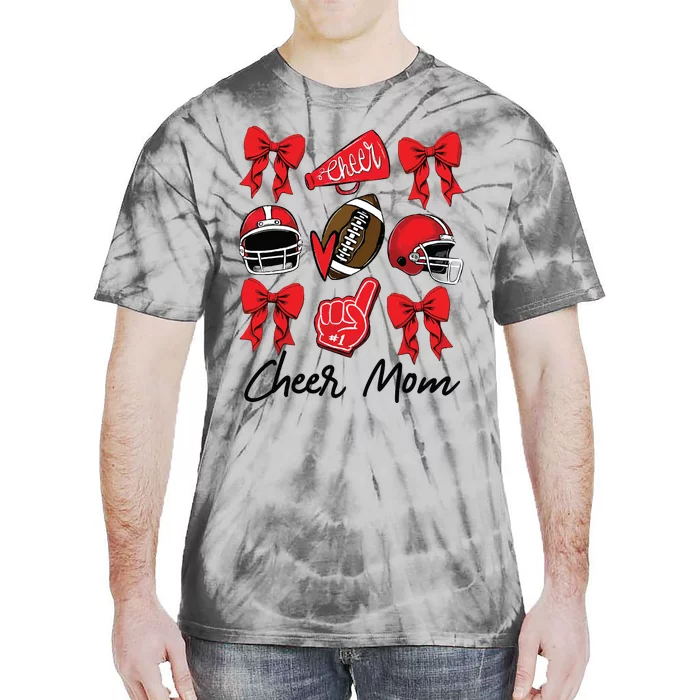 Football Coquette Bow Cheer Mom Red Tie-Dye T-Shirt