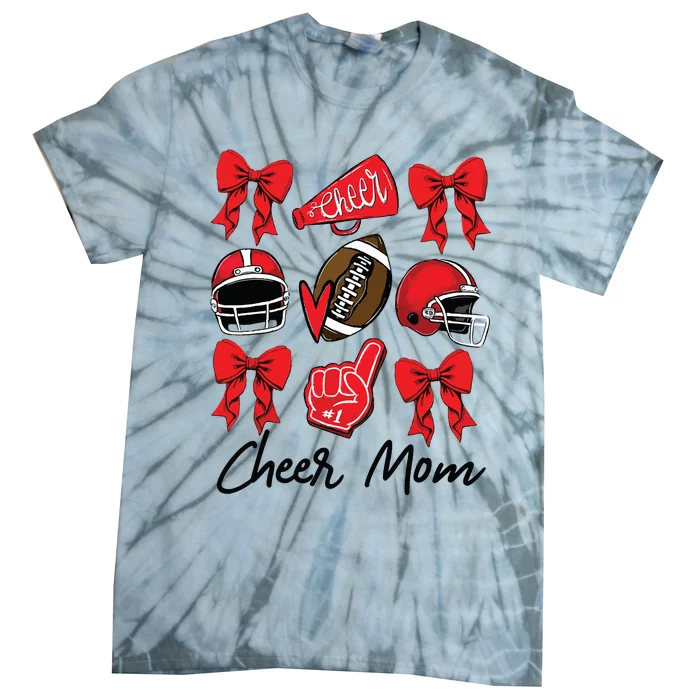 Football Coquette Bow Cheer Mom Red Tie-Dye T-Shirt