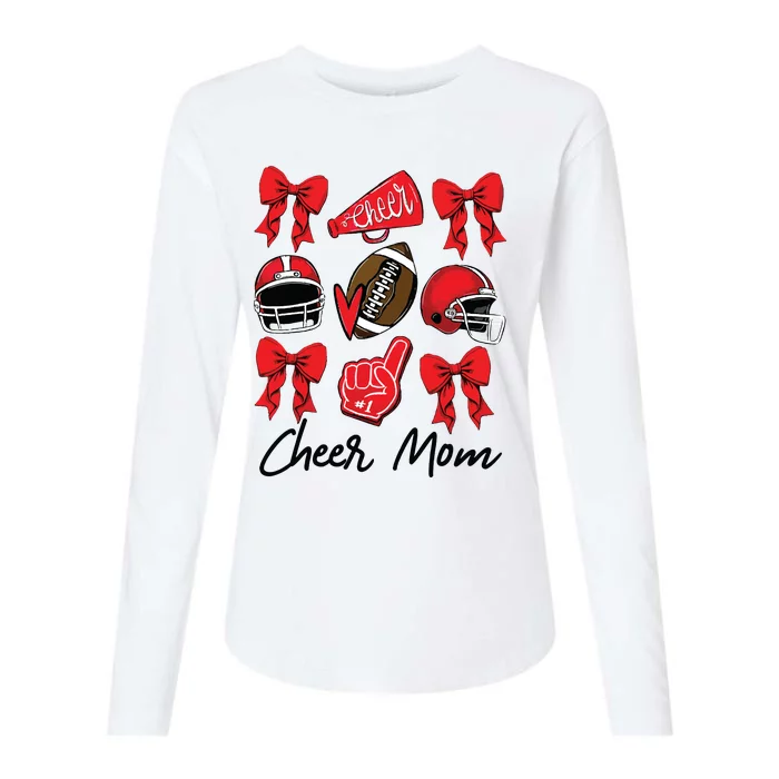 Football Coquette Bow Cheer Mom Red Womens Cotton Relaxed Long Sleeve T-Shirt