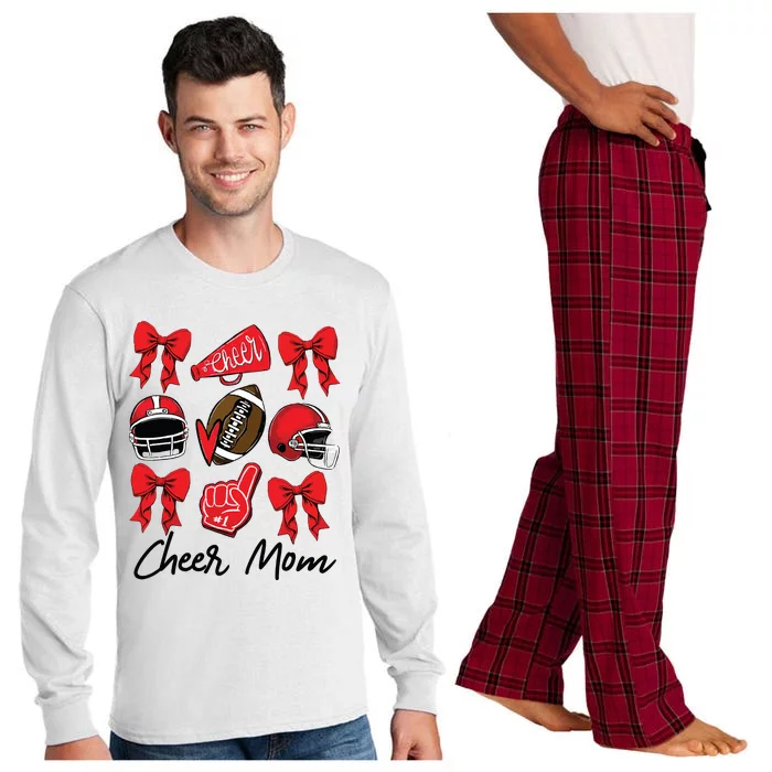 Football Coquette Bow Cheer Mom Red Long Sleeve Pajama Set