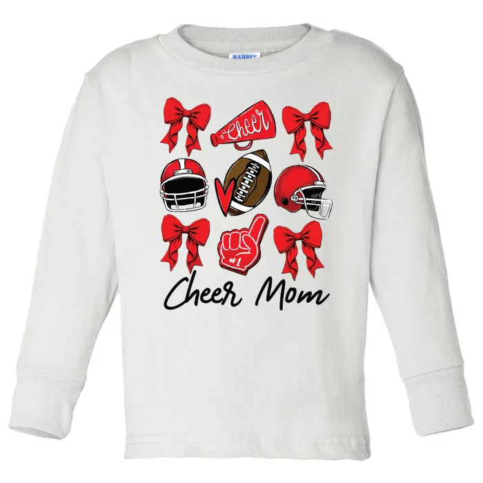 Football Coquette Bow Cheer Mom Red Toddler Long Sleeve Shirt