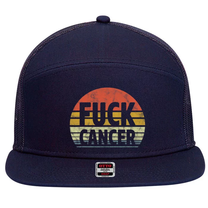 Fuck Cancer Breast Cancer Awareness Gift Retro Distressed 7 Panel Mesh Trucker Snapback Hat