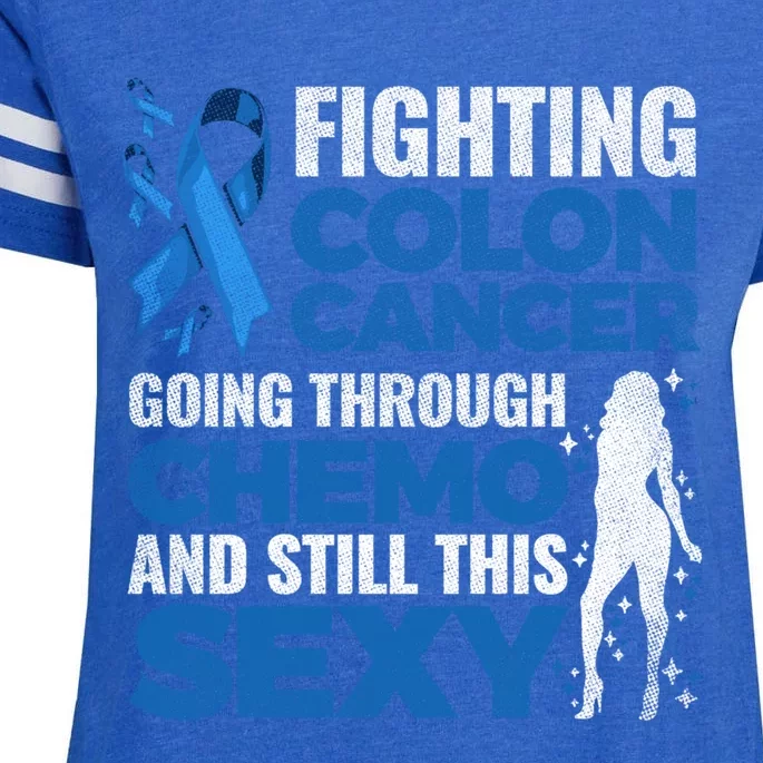 Fun Colon Cancer Awareness Colonoscopy Warrior Survivor Gift Great Gift Enza Ladies Jersey Football T-Shirt