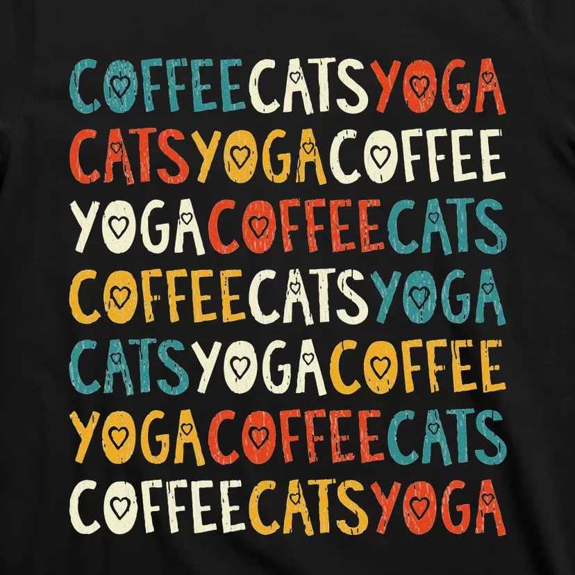 Funny Coffee Cats Kitten Yoga Lovers T-Shirt