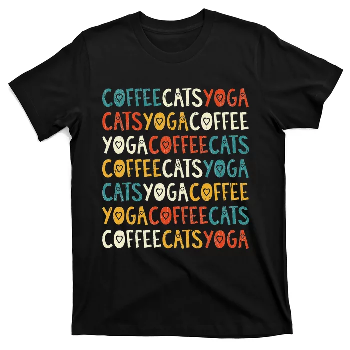 Funny Coffee Cats Kitten Yoga Lovers T-Shirt