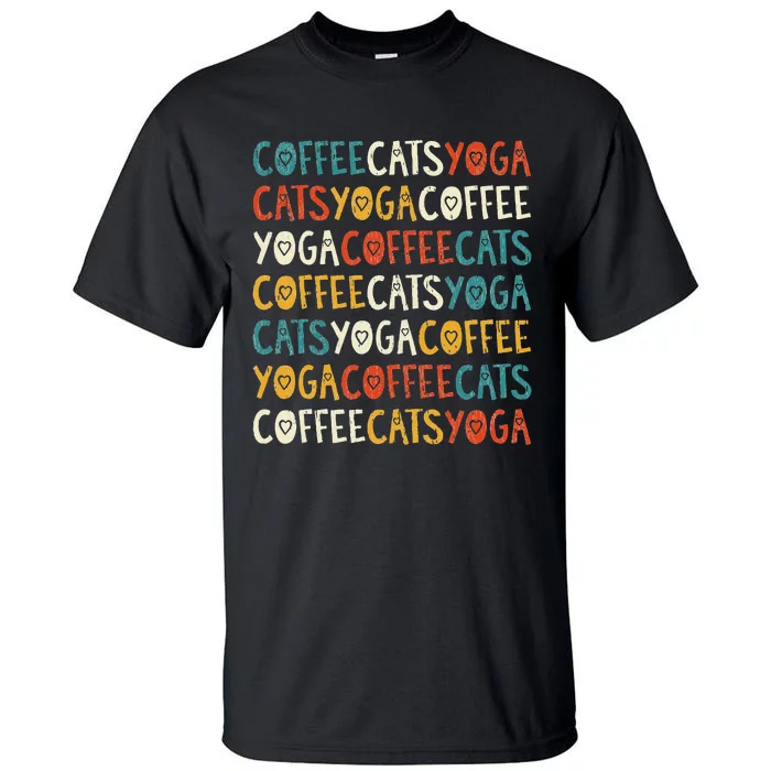 Funny Coffee Cats Kitten Yoga Lovers Tall T-Shirt