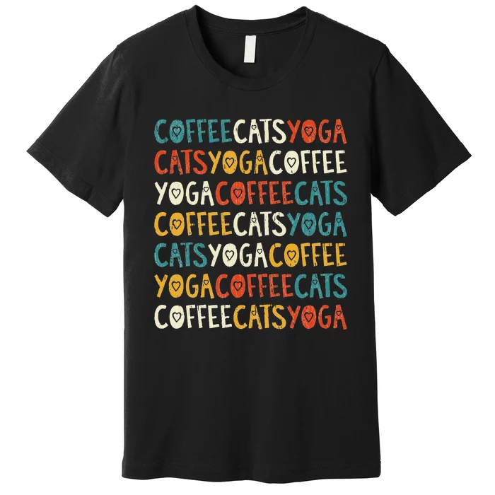 Funny Coffee Cats Kitten Yoga Lovers Premium T-Shirt