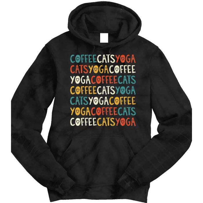 Funny Coffee Cats Kitten Yoga Lovers Tie Dye Hoodie