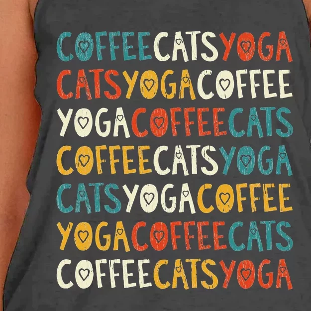 Funny Coffee Cats Kitten Yoga Lovers Women's Knotted Racerback Tank