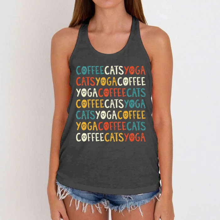 Funny Coffee Cats Kitten Yoga Lovers Women's Knotted Racerback Tank