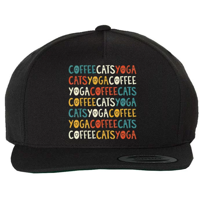 Funny Coffee Cats Kitten Yoga Lovers Wool Snapback Cap