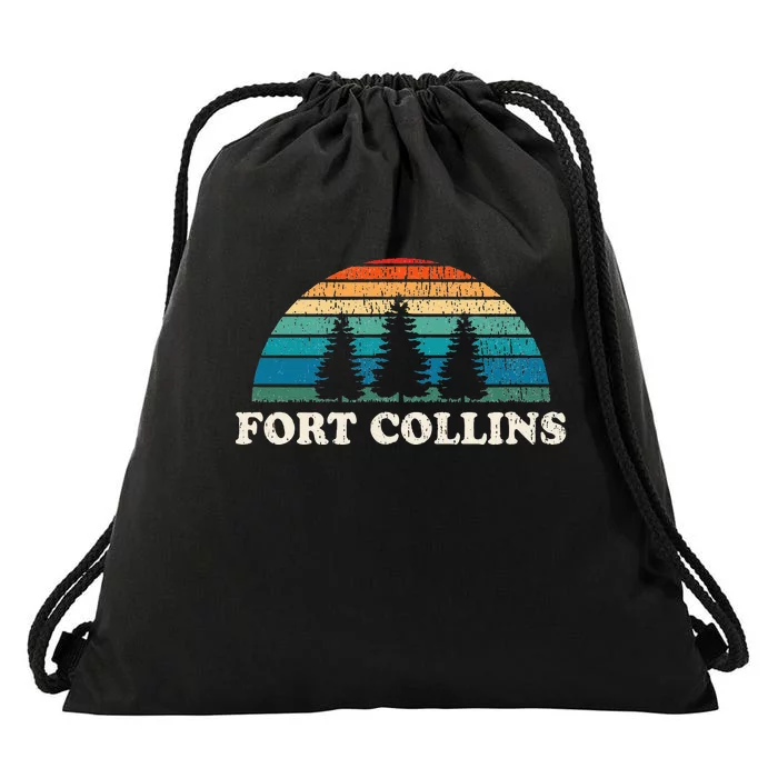 Fort Collins Co 70s Retro Throwback Design Drawstring Bag