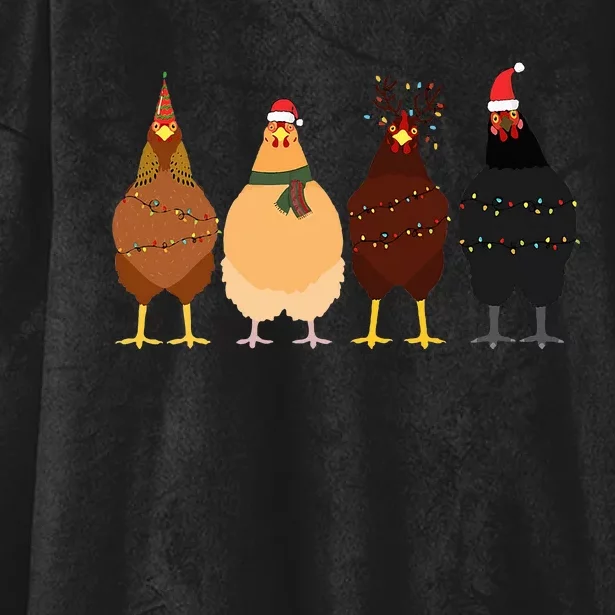 Funny Chicken Christmas Lights Santa Hat Cute Chicken Lover Hooded Wearable Blanket