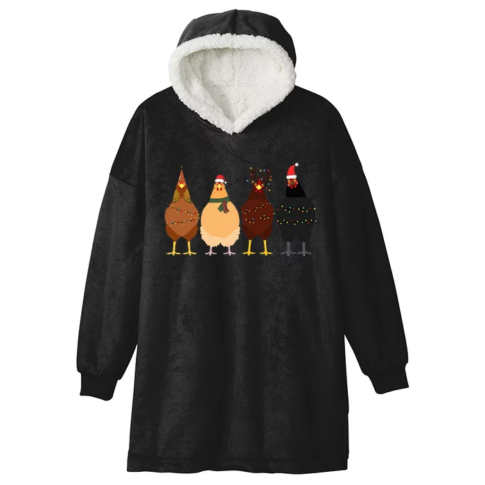 Funny Chicken Christmas Lights Santa Hat Cute Chicken Lover Hooded Wearable Blanket