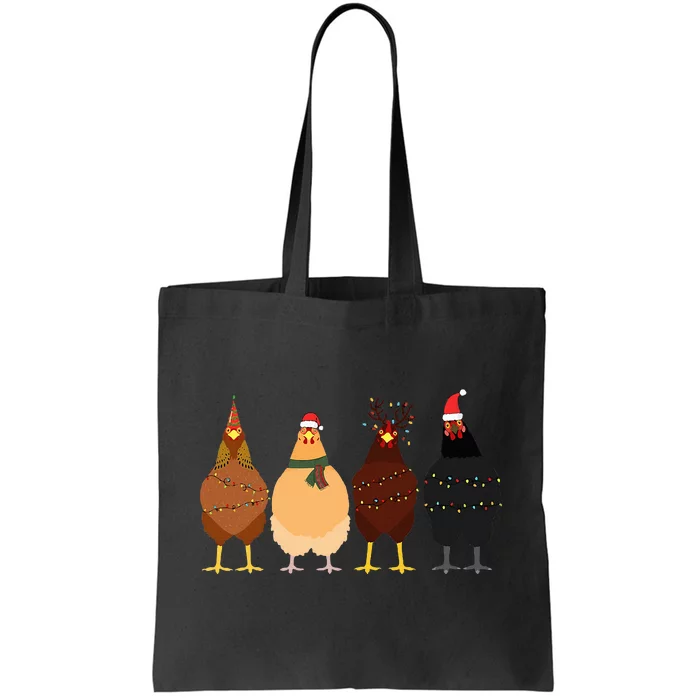 Funny Chicken Christmas Lights Santa Hat Cute Chicken Lover Tote Bag