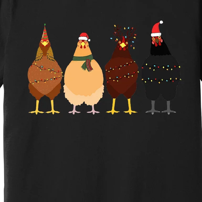 Funny Chicken Christmas Lights Santa Hat Cute Chicken Lover Premium T-Shirt