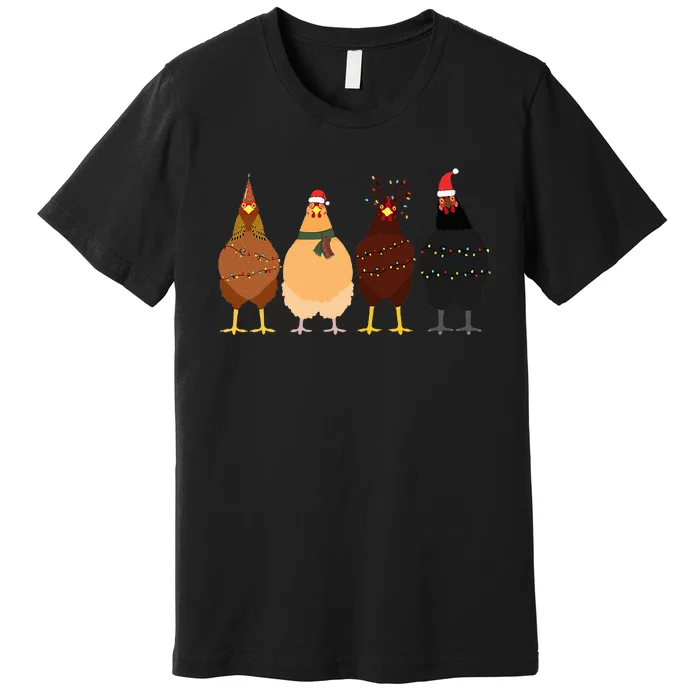 Funny Chicken Christmas Lights Santa Hat Cute Chicken Lover Premium T-Shirt