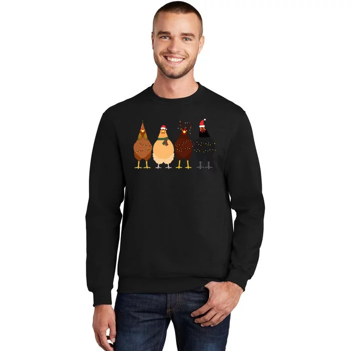 Funny Chicken Christmas Lights Santa Hat Cute Chicken Lover Tall Sweatshirt