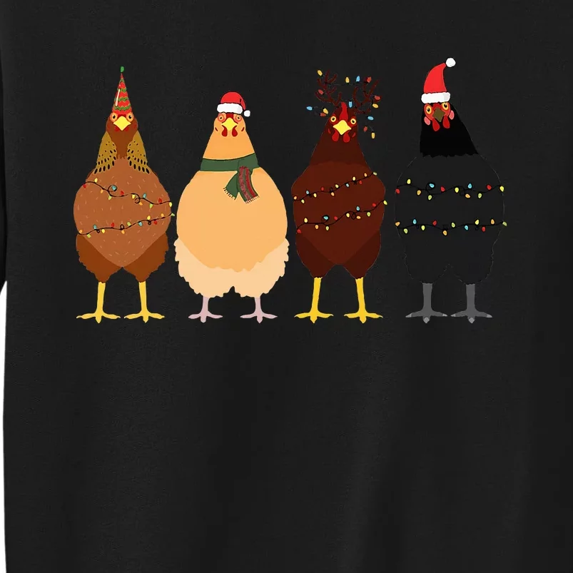 Funny Chicken Christmas Lights Santa Hat Cute Chicken Lover Tall Sweatshirt