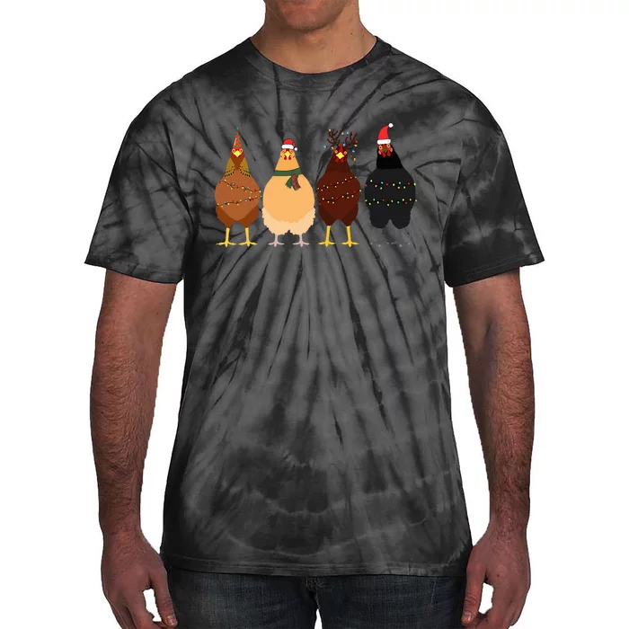 Funny Chicken Christmas Lights Santa Hat Cute Chicken Lover Tie-Dye T-Shirt