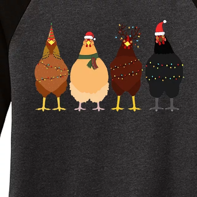 Funny Chicken Christmas Lights Santa Hat Cute Chicken Lover Women's Tri-Blend 3/4-Sleeve Raglan Shirt