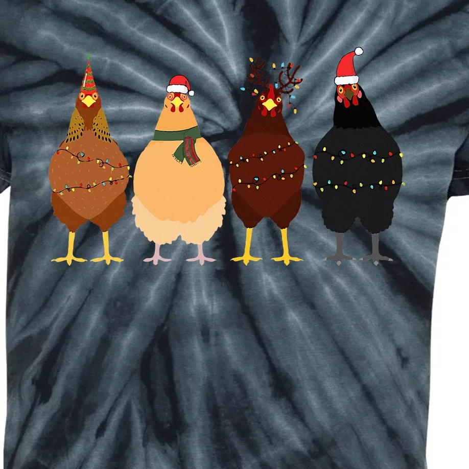 Funny Chicken Christmas Lights Santa Hat Cute Chicken Lover Kids Tie-Dye T-Shirt