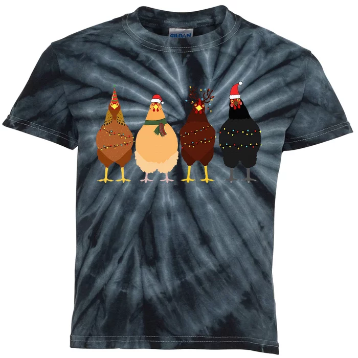 Funny Chicken Christmas Lights Santa Hat Cute Chicken Lover Kids Tie-Dye T-Shirt