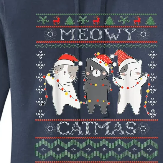 Funny Christmas Cat Matching Family Pajamas Meowy Catmas Women's Pullover Hoodie