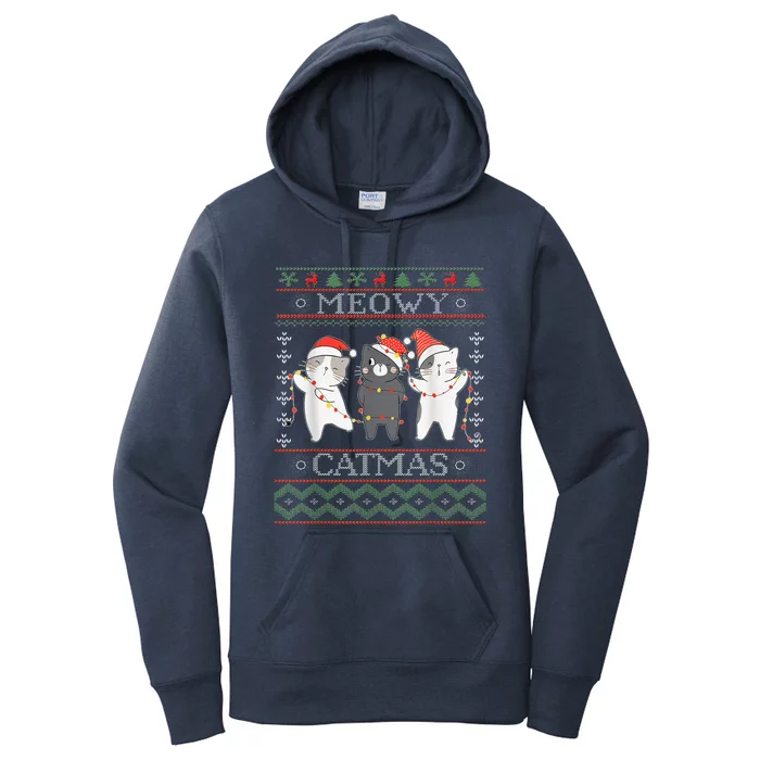 Funny Christmas Cat Matching Family Pajamas Meowy Catmas Women's Pullover Hoodie